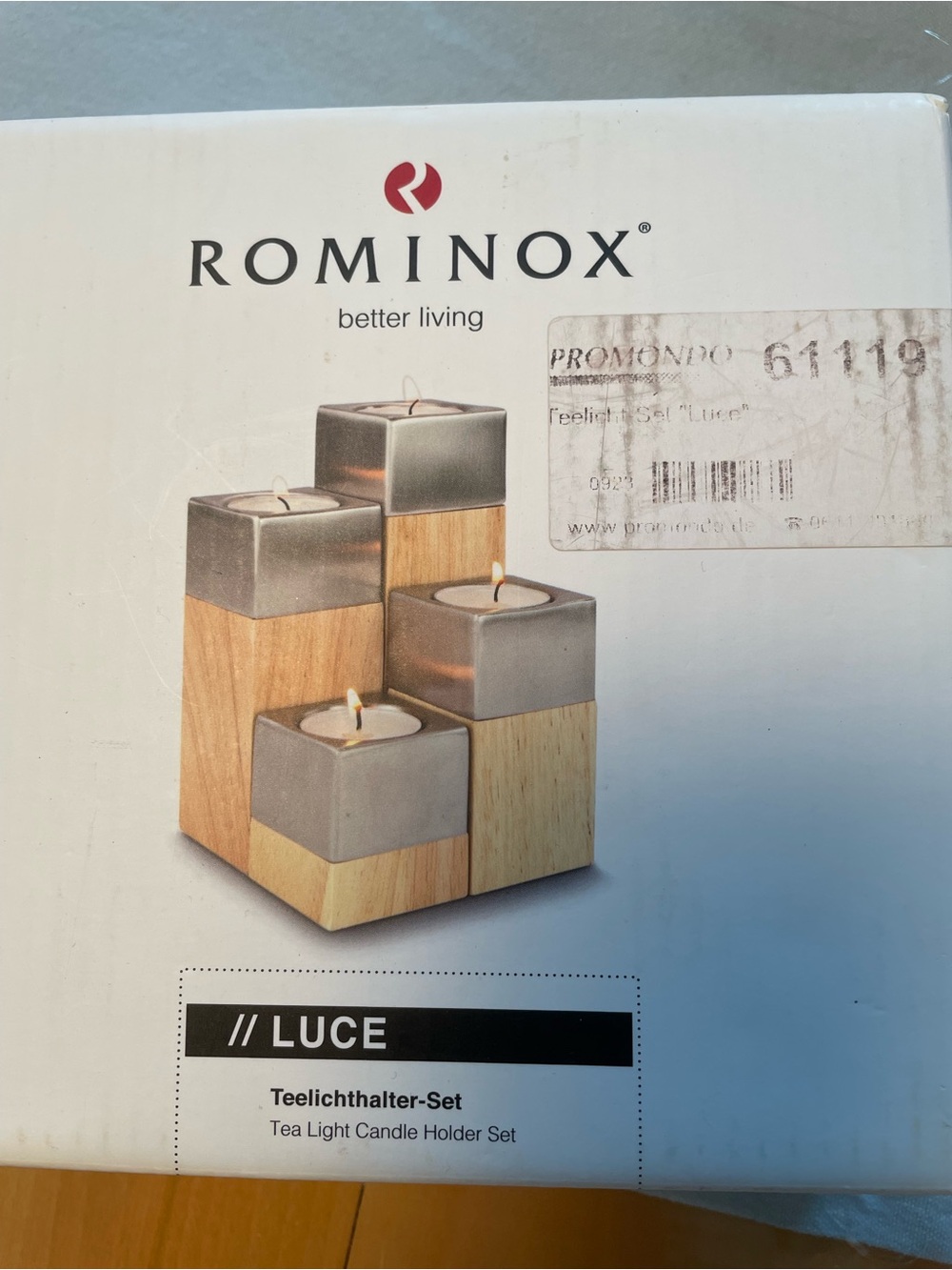 LUCE Tea Light Holder Set in Wood and Silver
